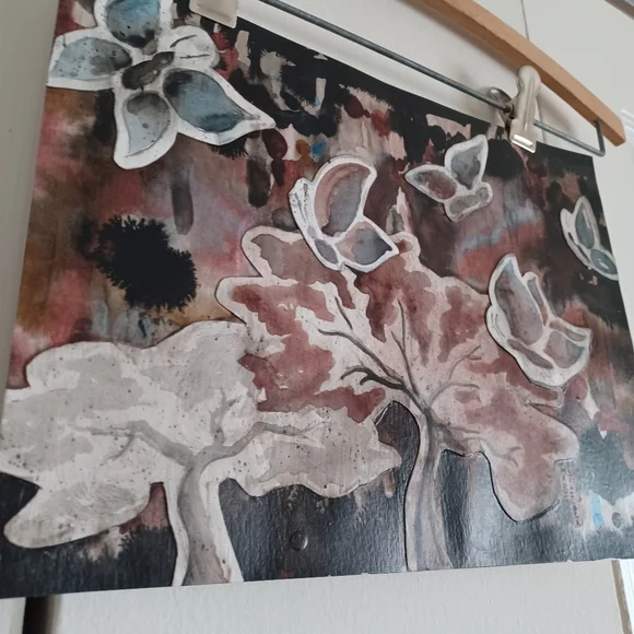 ORIGINAL ART. Abstract Butterfly Wall Art in Black, Brown, Red, and Blue Ink - Picture 4 of 6